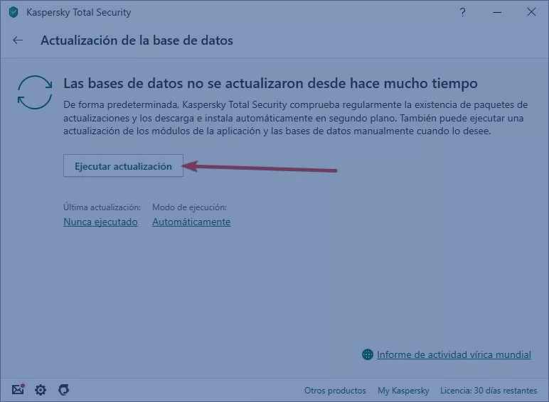 mise à jour de la base de données kaspersky 3