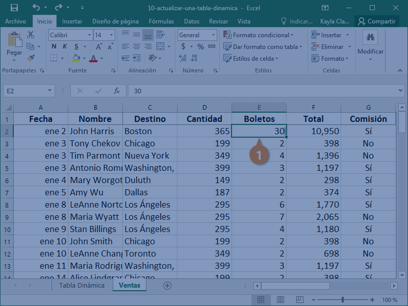 mise à jour de la croix dynamique excel 1