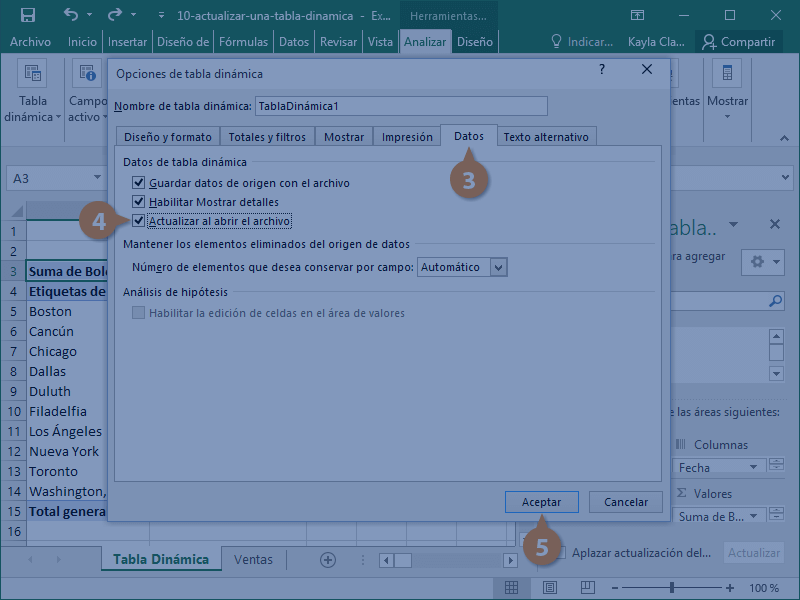 mise à jour de la croix dynamique excel 4